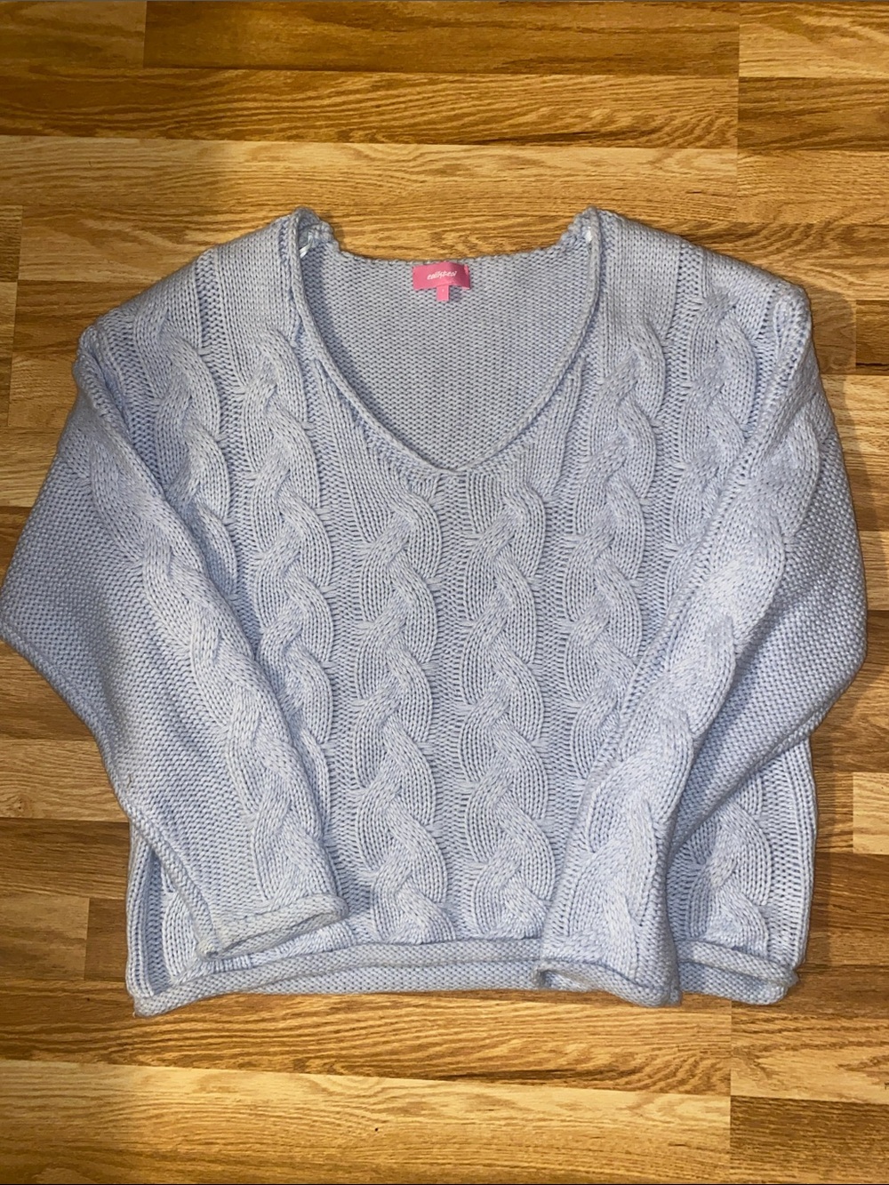 Edikted Light Blue Cable Knit V-Neck Sweater